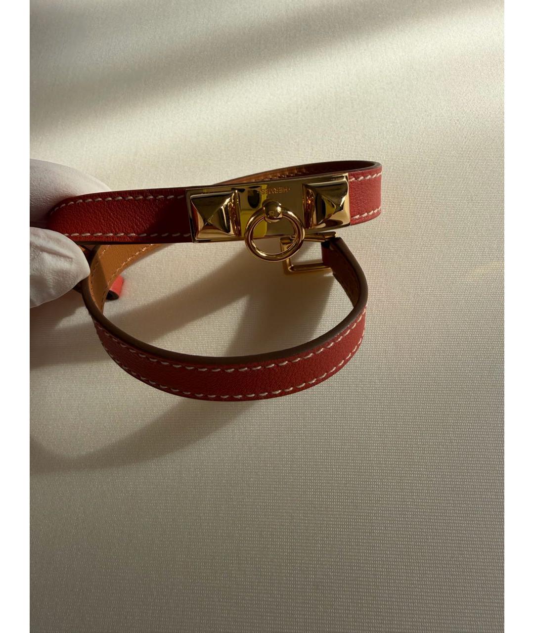 HERMES Коралловый кожаный браслет, фото 2