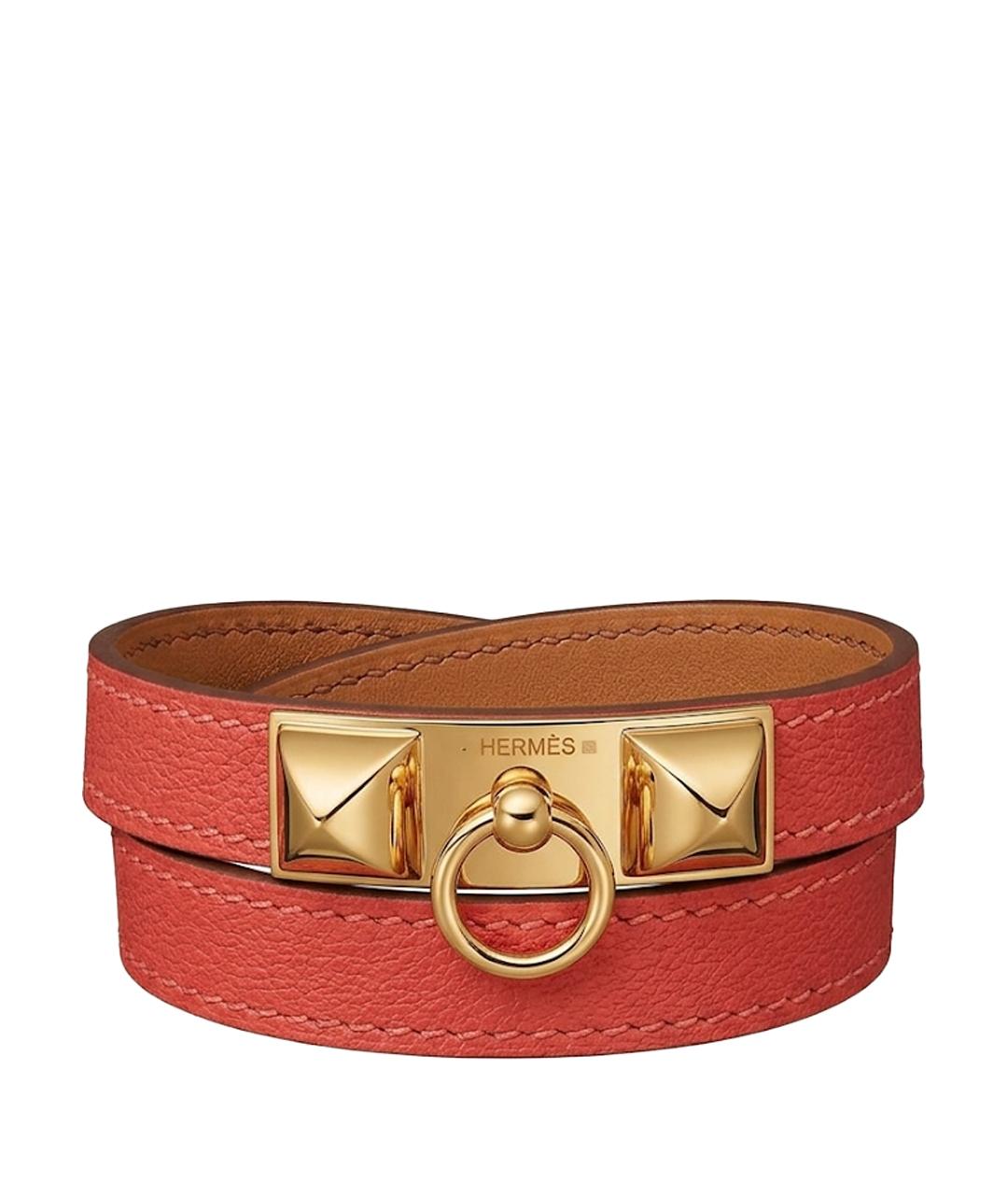 HERMES Коралловый кожаный браслет, фото 1