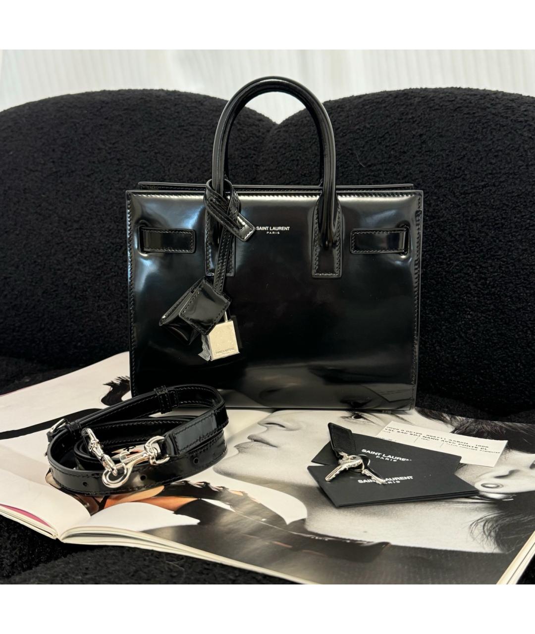 SAINT LAURENT Черная кожаная сумка с короткими ручками, фото 8