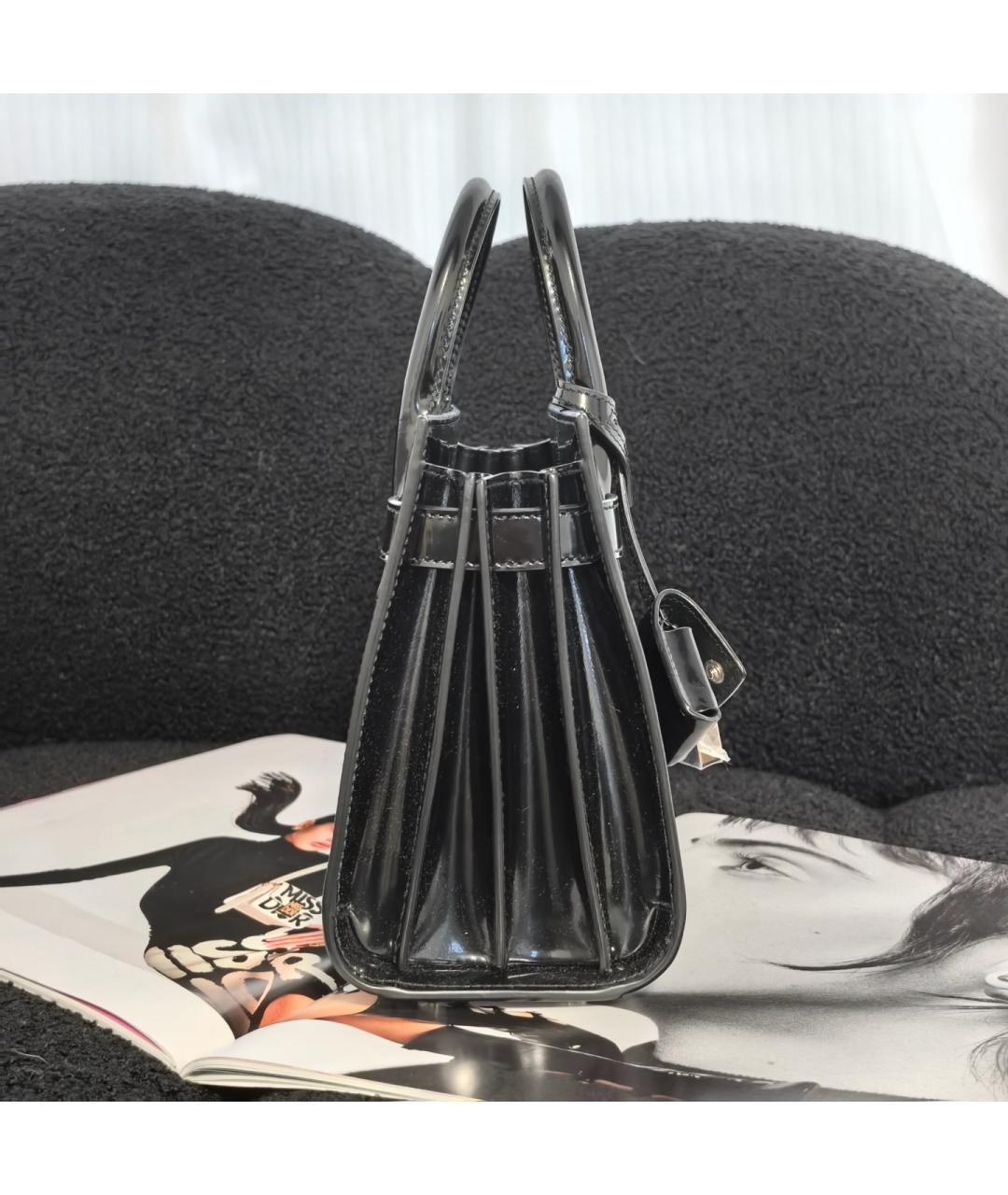 SAINT LAURENT Черная кожаная сумка с короткими ручками, фото 3