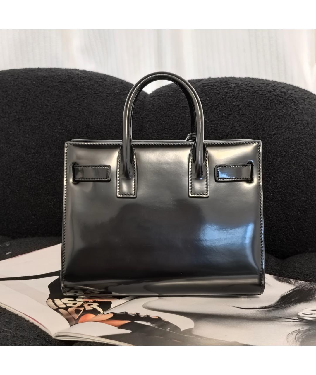 SAINT LAURENT Черная кожаная сумка с короткими ручками, фото 2