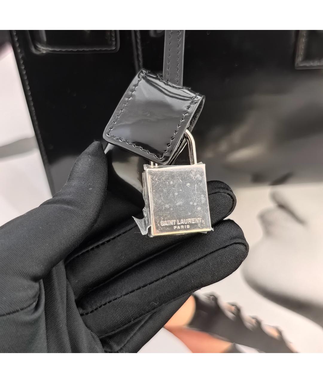 SAINT LAURENT Черная кожаная сумка с короткими ручками, фото 7
