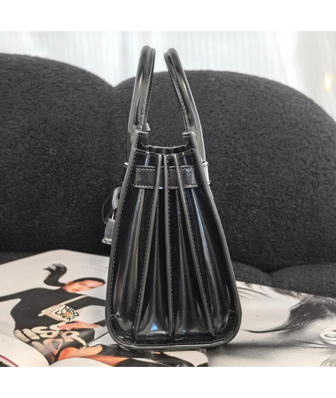 SAINT LAURENT Черная кожаная сумка с короткими ручками, фото 4