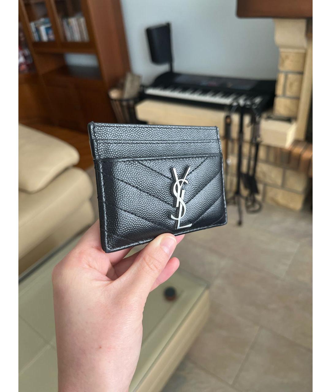 SAINT LAURENT Черный кожаный кардхолдер, фото 2
