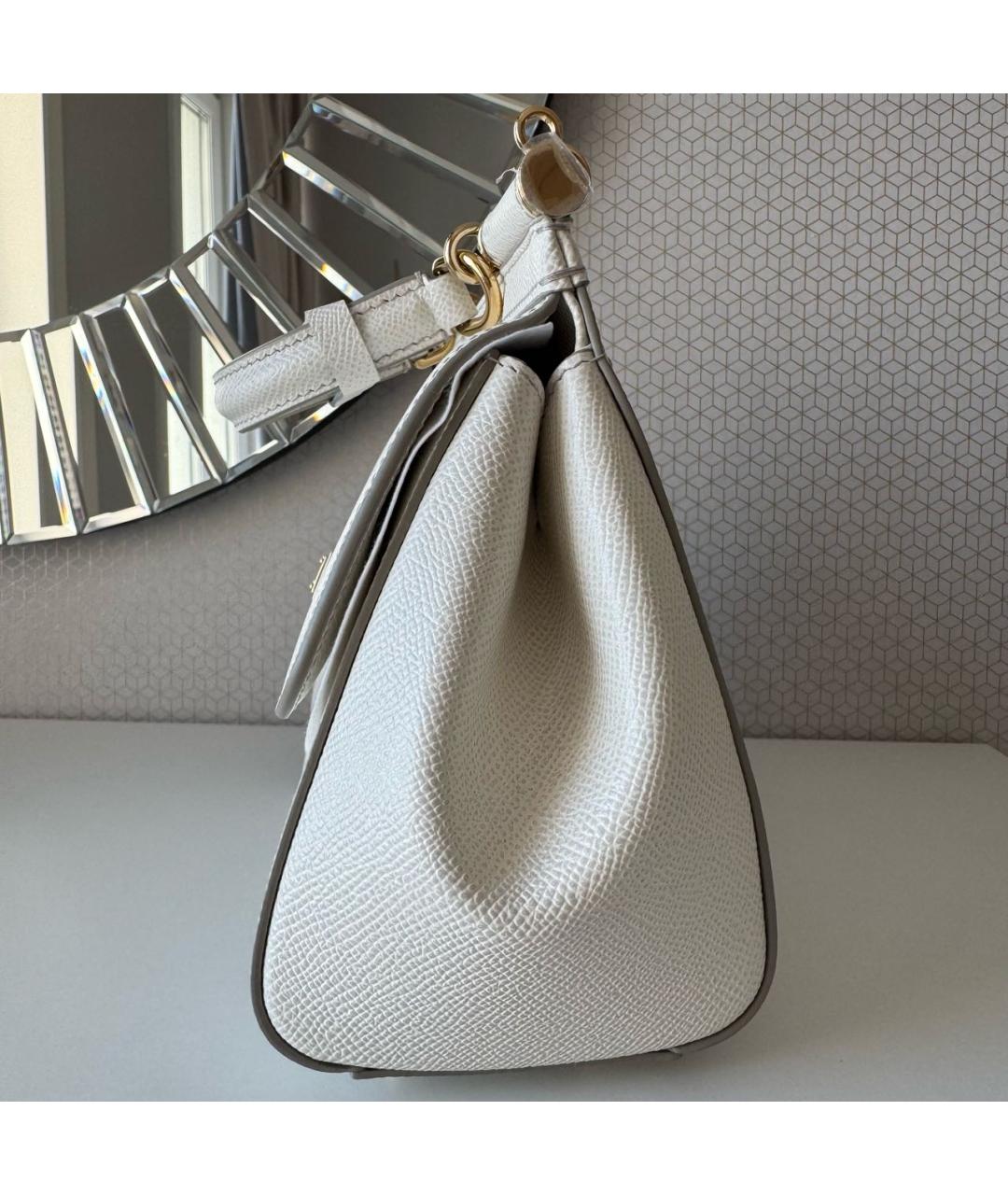 DOLCE&GABBANA Белая кожаная сумка с короткими ручками, фото 4