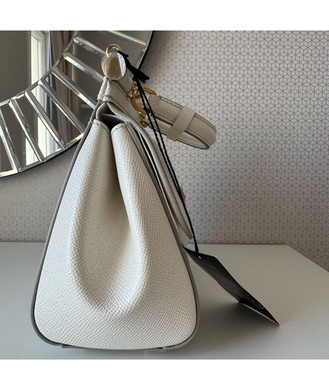 DOLCE&GABBANA Белая кожаная сумка с короткими ручками, фото 5