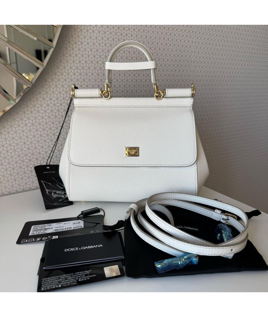 DOLCE&GABBANA Белая кожаная сумка с короткими ручками, фото 2