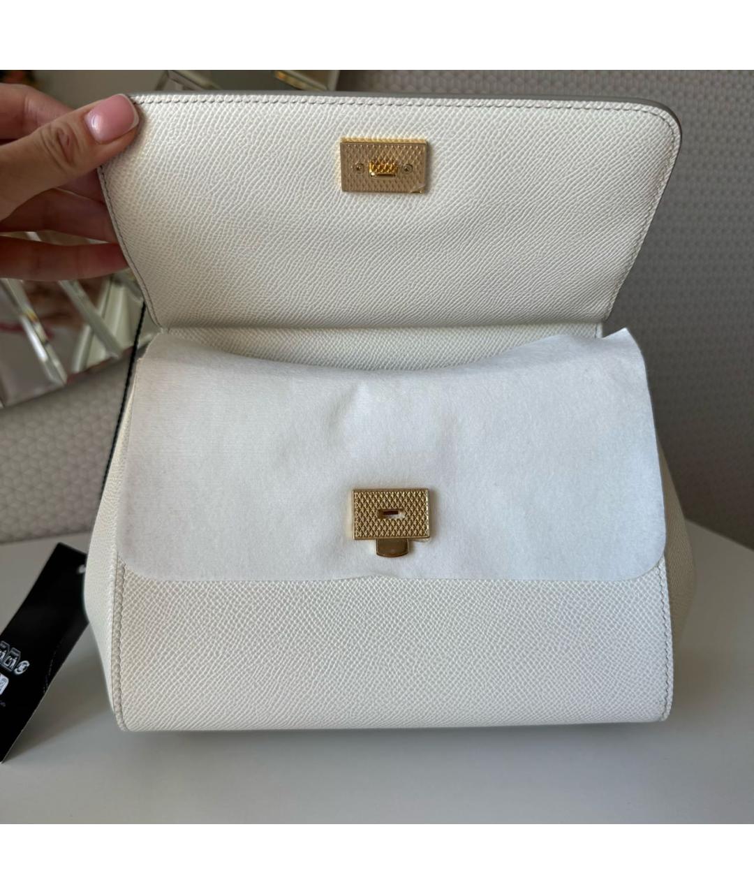 DOLCE&GABBANA Белая кожаная сумка с короткими ручками, фото 7