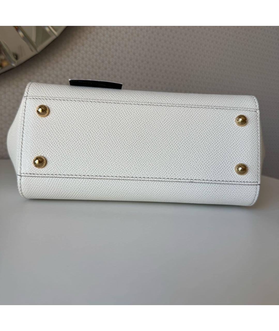 DOLCE&GABBANA Белая кожаная сумка с короткими ручками, фото 6