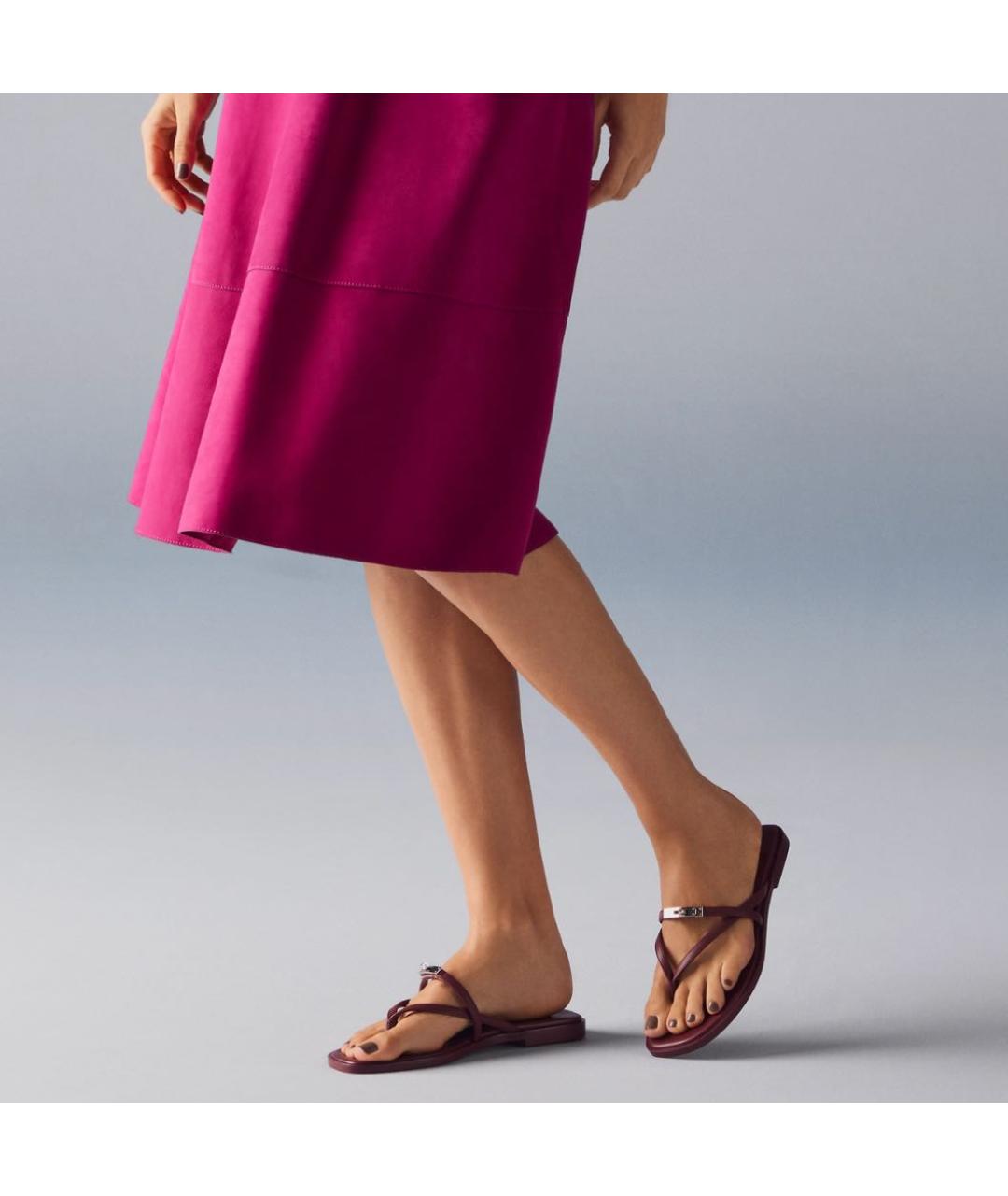 HERMES Бордовые кожаные шлепанцы, фото 6