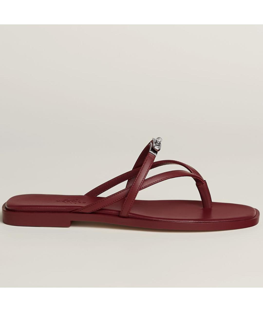 HERMES Бордовые кожаные шлепанцы, фото 7