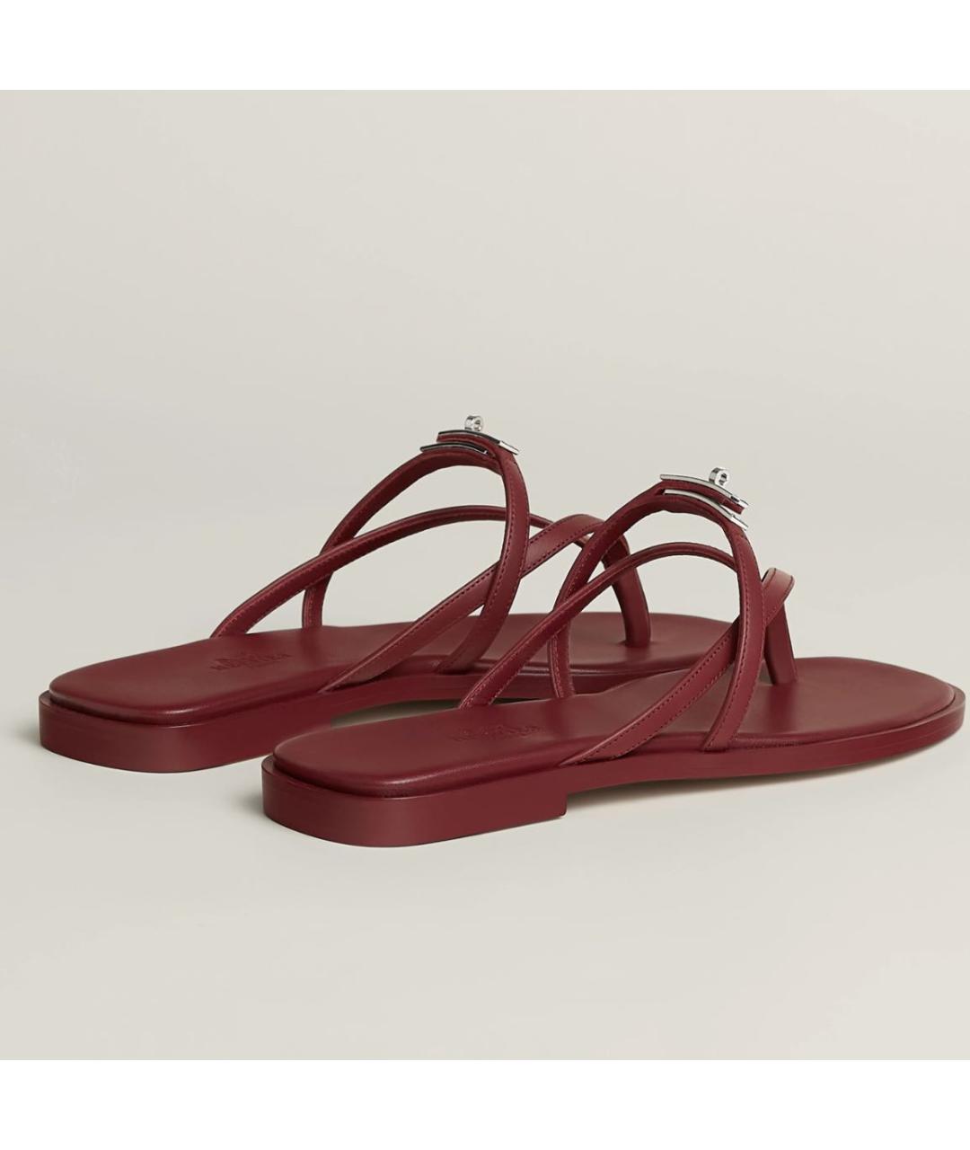 HERMES Бордовые кожаные шлепанцы, фото 4