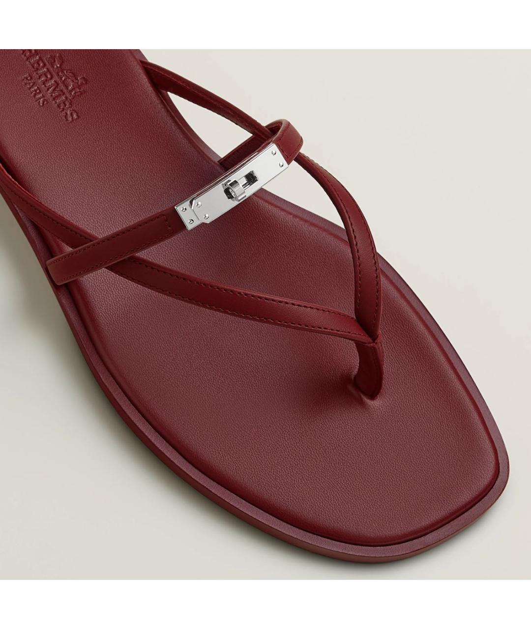 HERMES Бордовые кожаные шлепанцы, фото 5