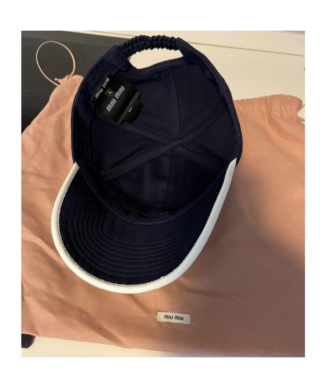 MIU MIU Темно-синяя хлопковая кепка, фото 5