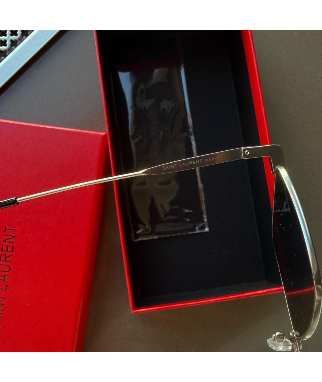 SAINT LAURENT Серые металлические солнцезащитные очки, фото 3