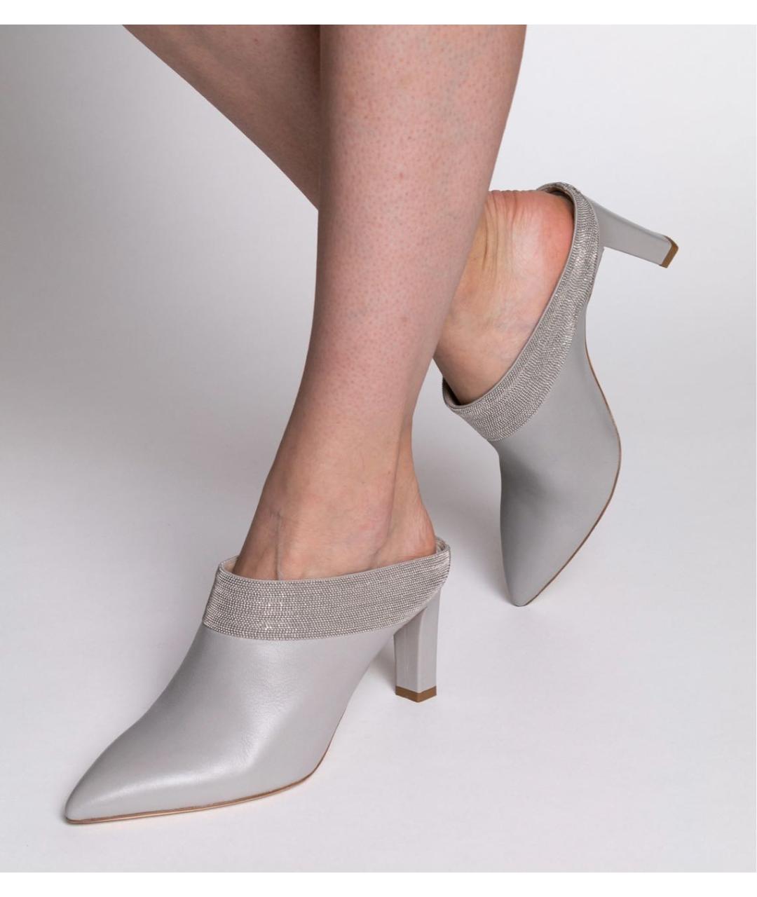 FABIANA FILIPPI Серые кожаные мюли, фото 2