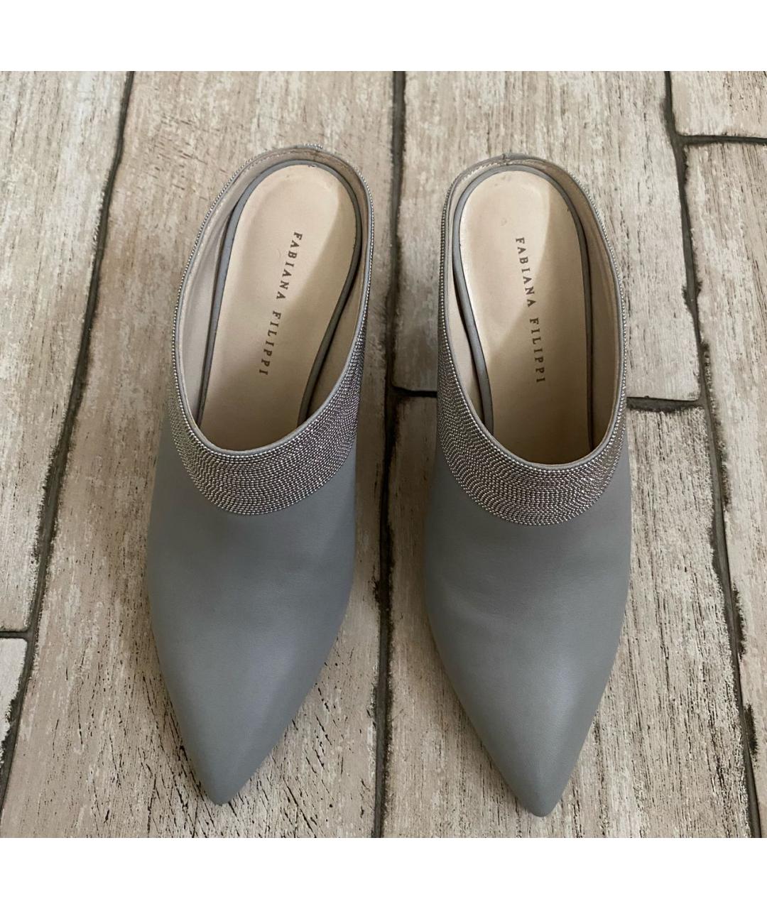 FABIANA FILIPPI Серые кожаные мюли, фото 6
