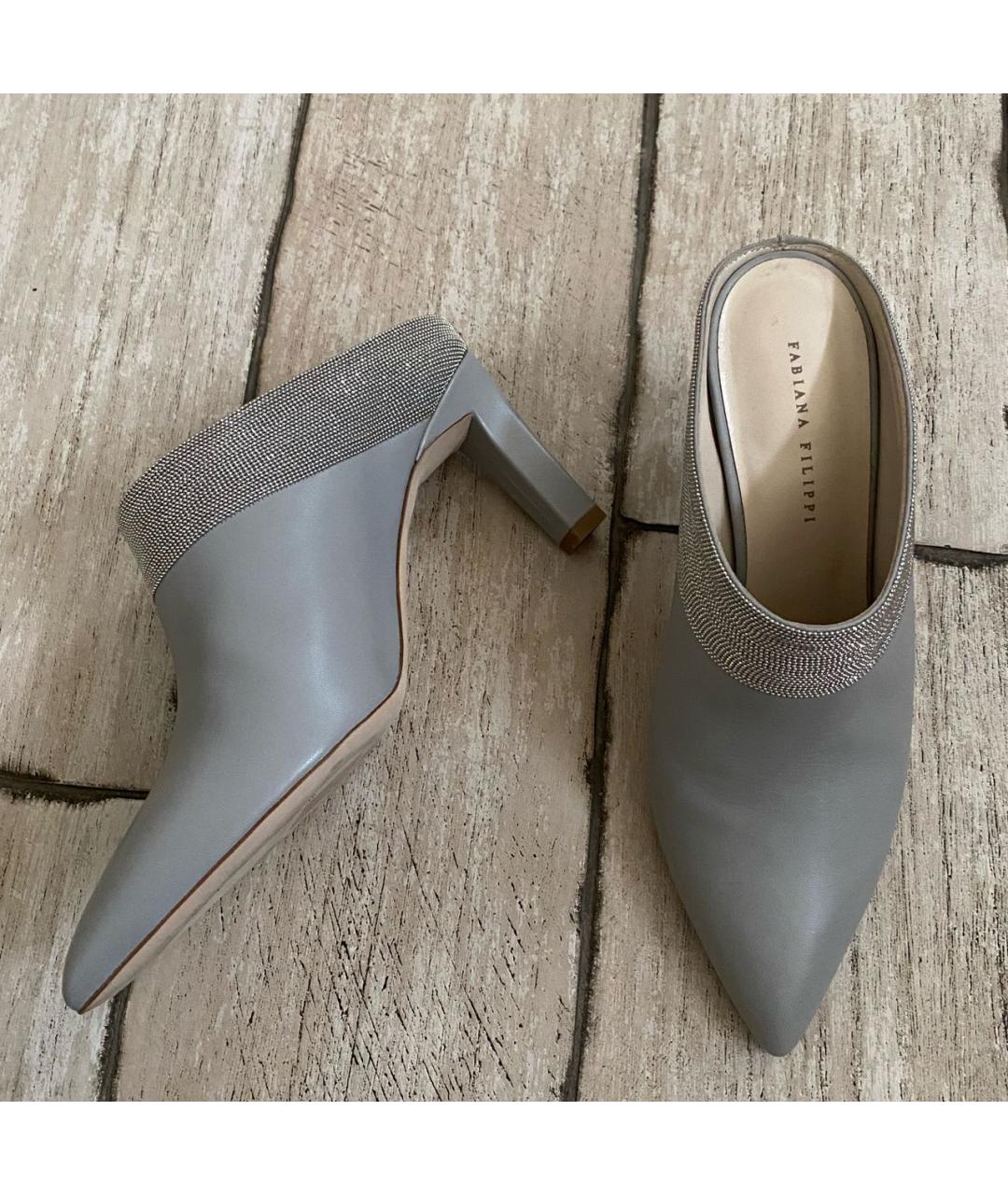 FABIANA FILIPPI Серые кожаные мюли, фото 7