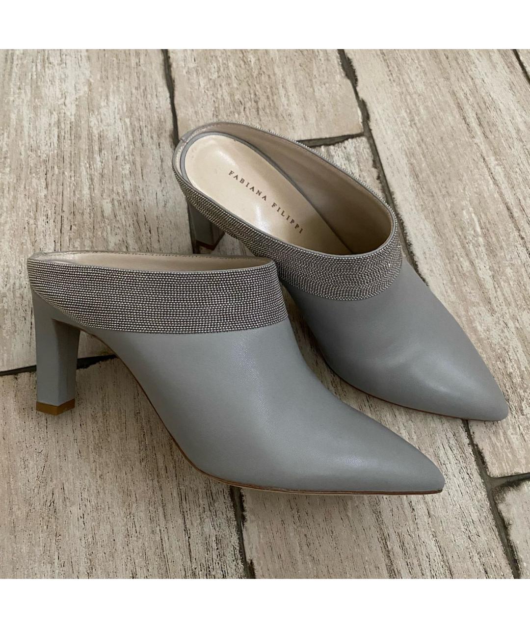 FABIANA FILIPPI Серые кожаные мюли, фото 5