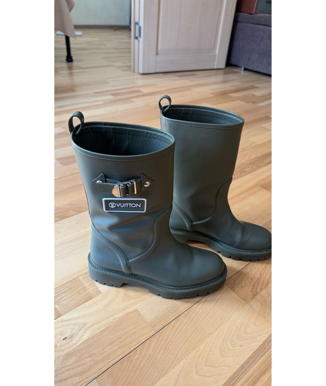 LOUIS VUITTON Хаки кожаные сапоги, фото 5