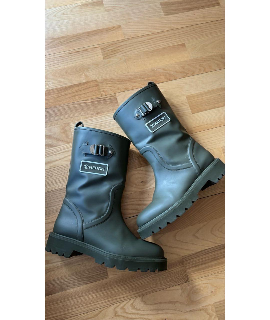 LOUIS VUITTON Хаки кожаные сапоги, фото 9