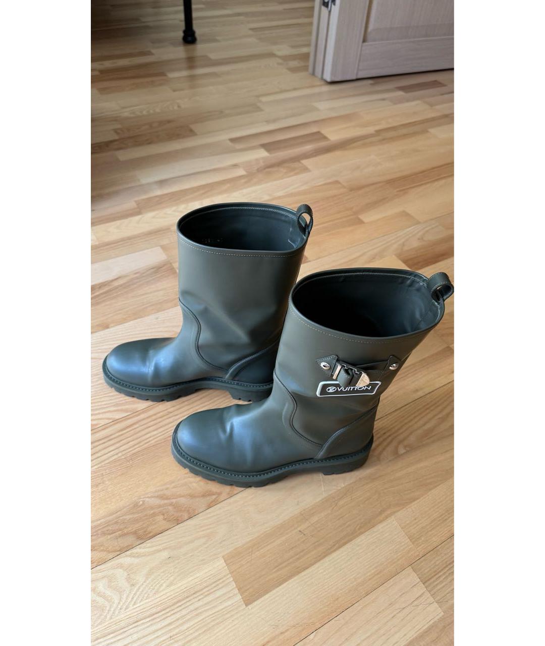 LOUIS VUITTON Хаки кожаные сапоги, фото 3