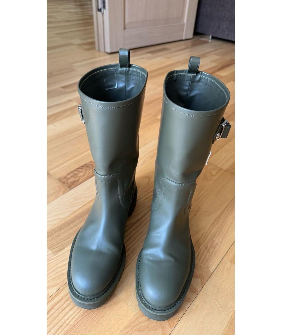 LOUIS VUITTON Хаки кожаные сапоги, фото 2