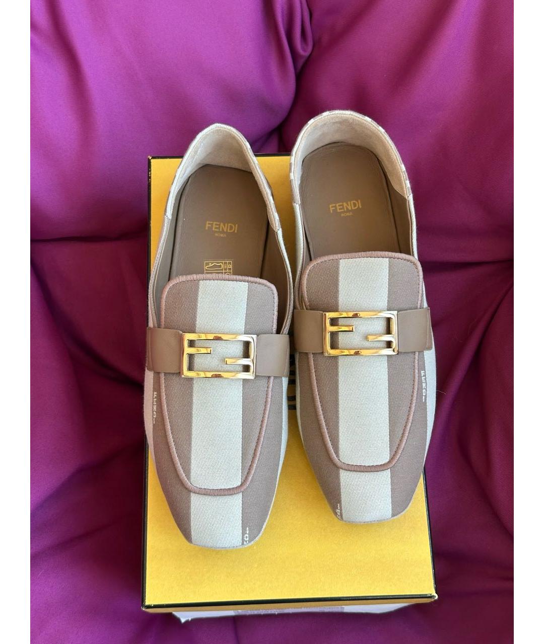 FENDI Бежевые текстильные лоферы, фото 2