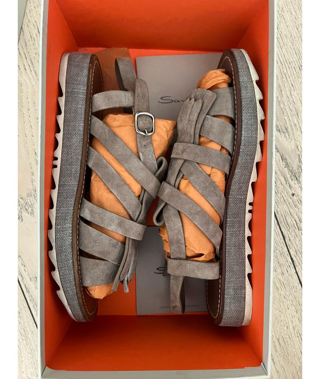 SANTONI Бежевые замшевые сандалии, фото 4