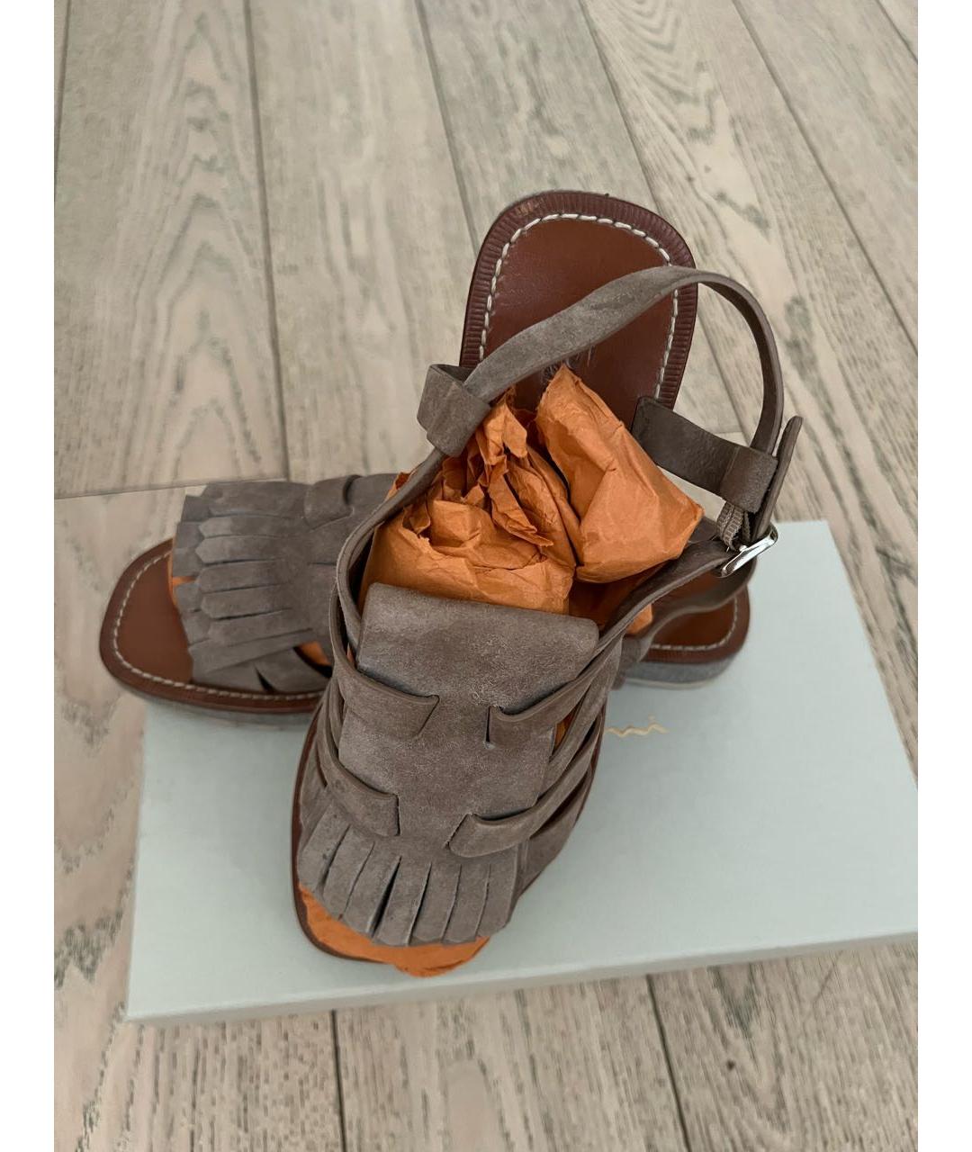 SANTONI Бежевые замшевые сандалии, фото 2