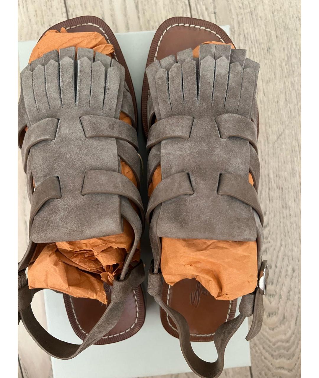 SANTONI Бежевые замшевые сандалии, фото 3