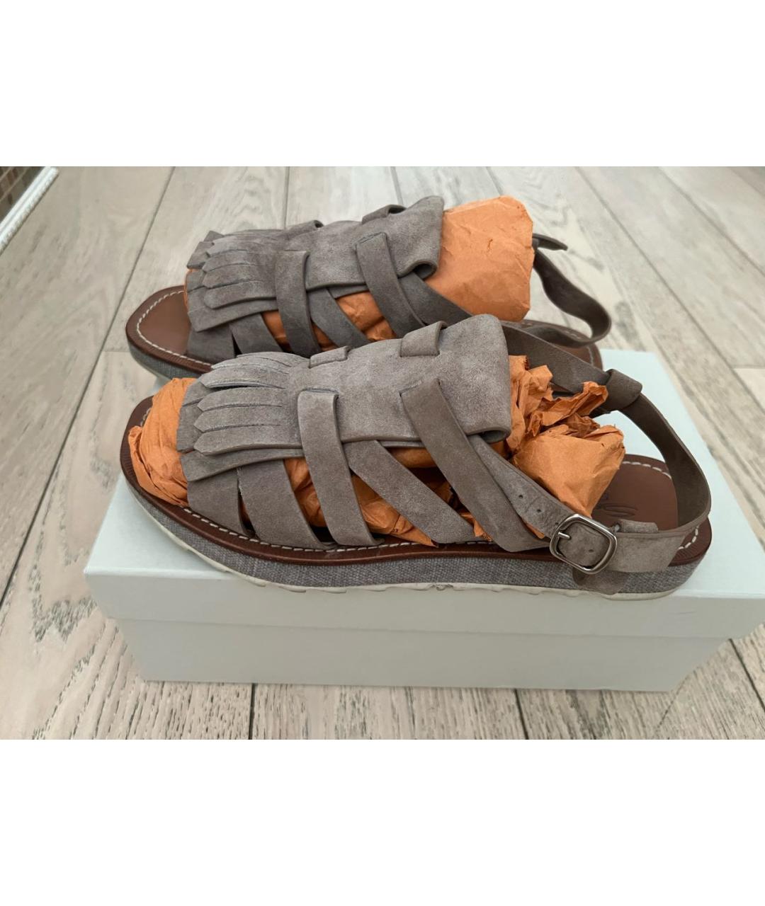 SANTONI Бежевые замшевые сандалии, фото 6