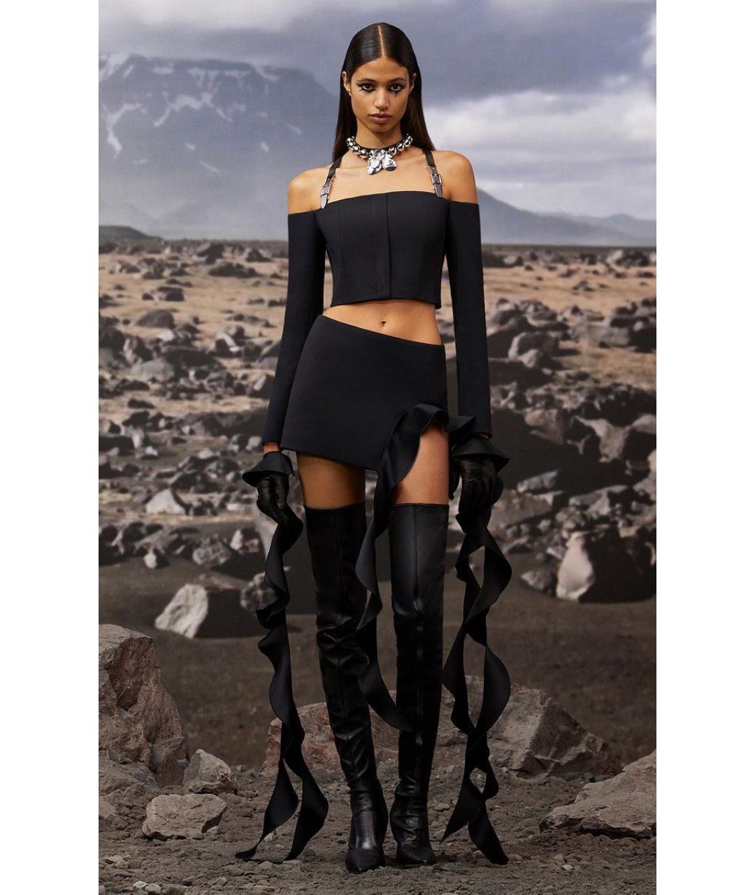 DAVID KOMA Черная вискозная юбка мини, фото 2