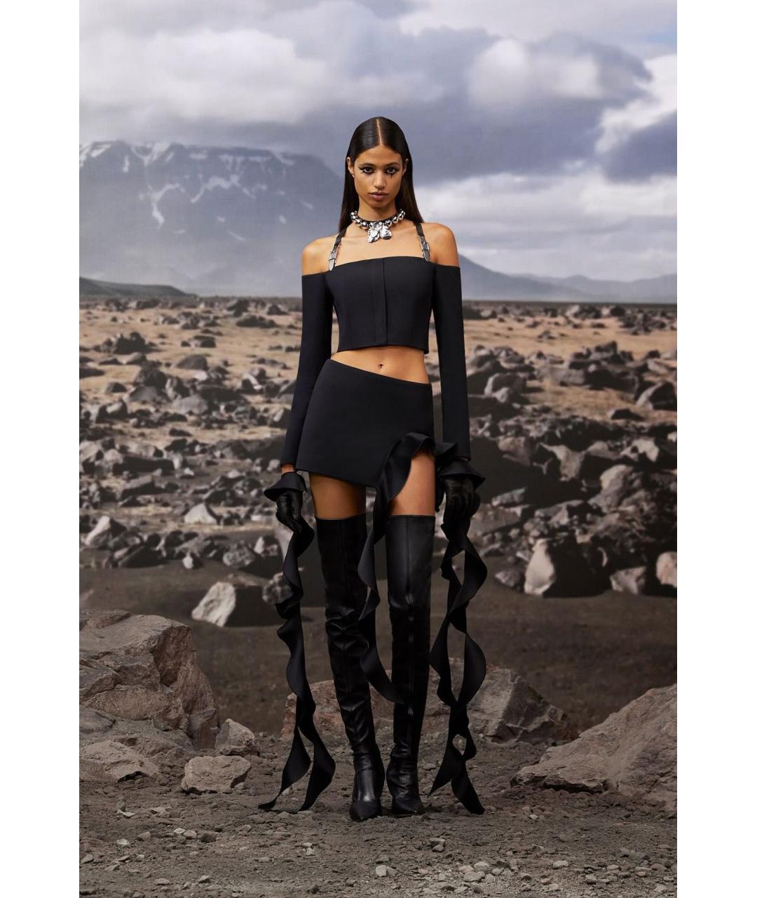 DAVID KOMA Черная вискозная юбка мини, фото 3