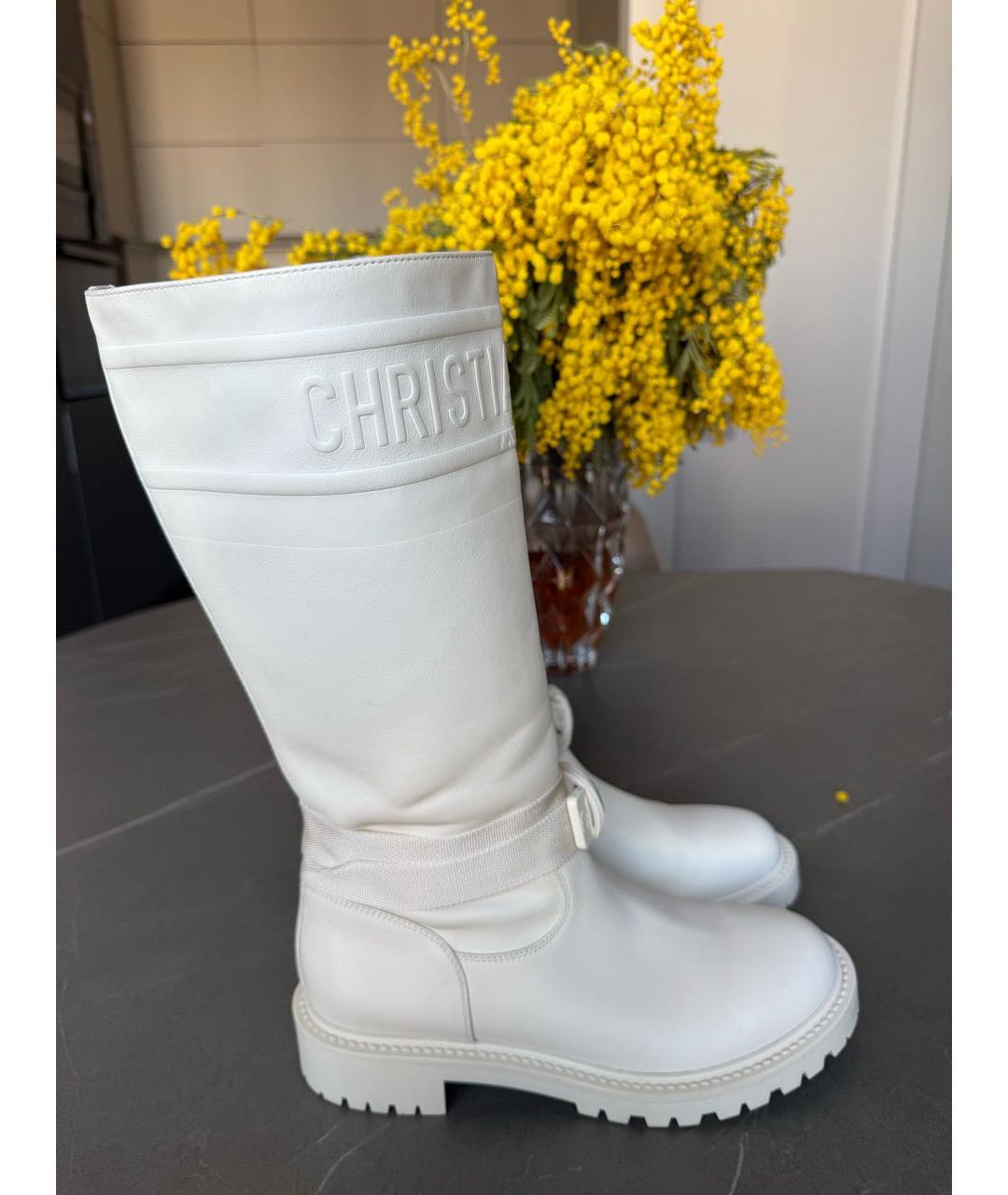 CHRISTIAN DIOR Белые кожаные сапоги, фото 4