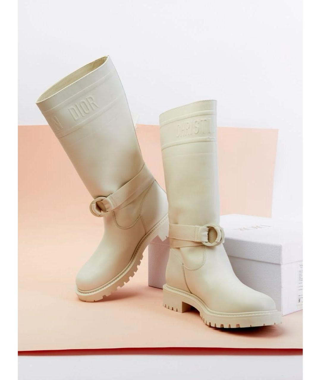 CHRISTIAN DIOR Белые кожаные сапоги, фото 2