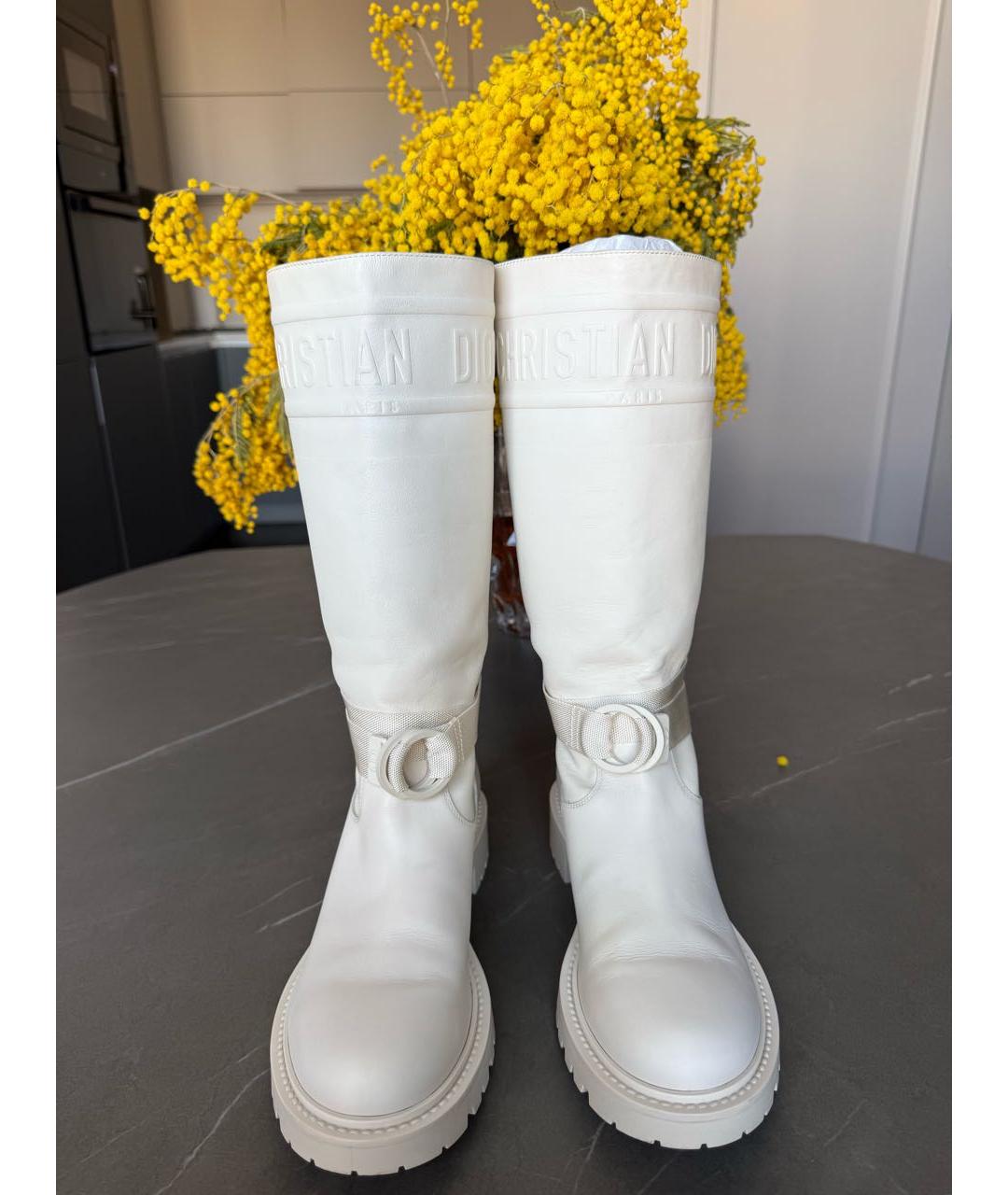 CHRISTIAN DIOR Белые кожаные сапоги, фото 3