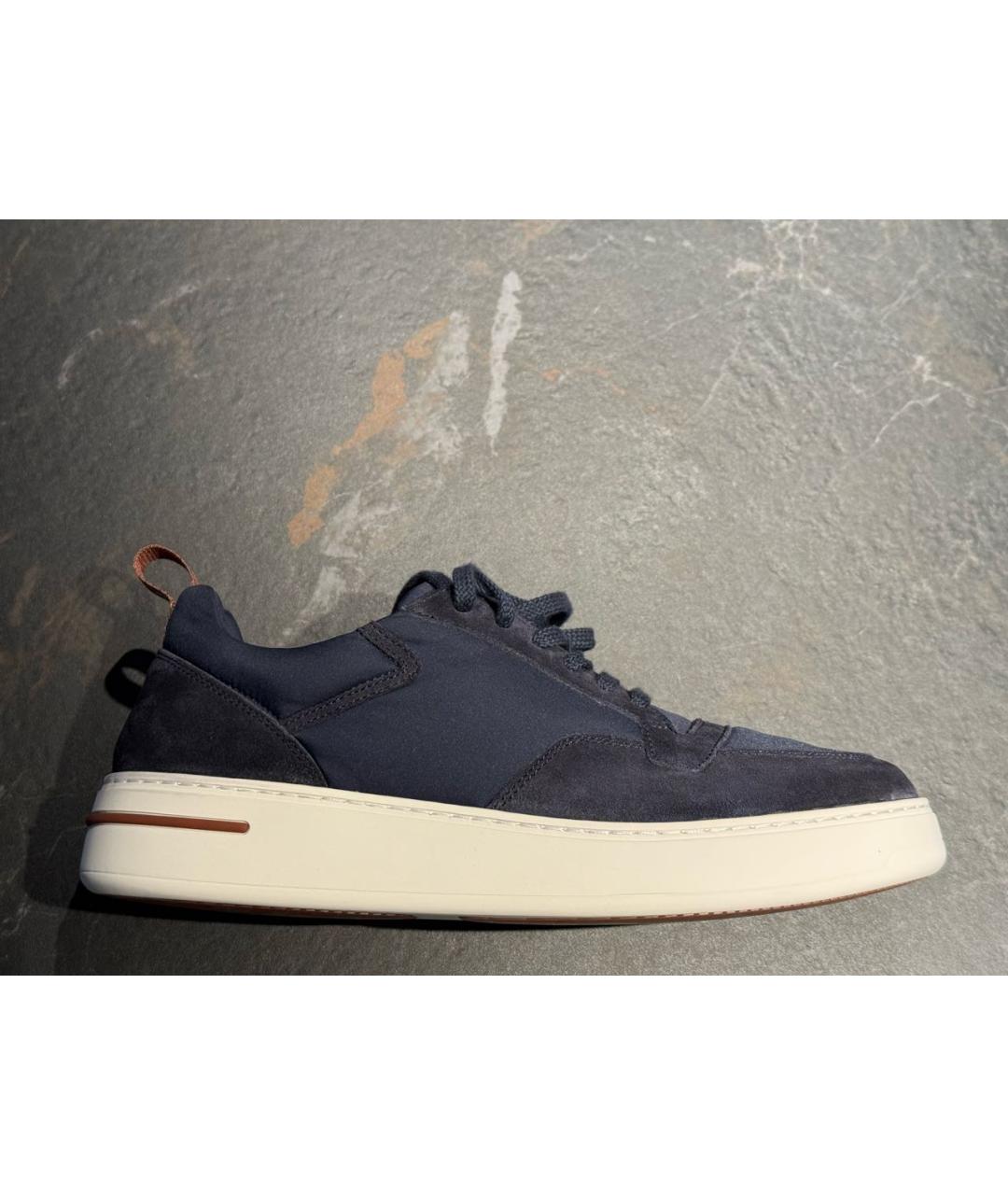 LORO PIANA Темно-синие замшевые низкие кроссовки / кеды, фото 6