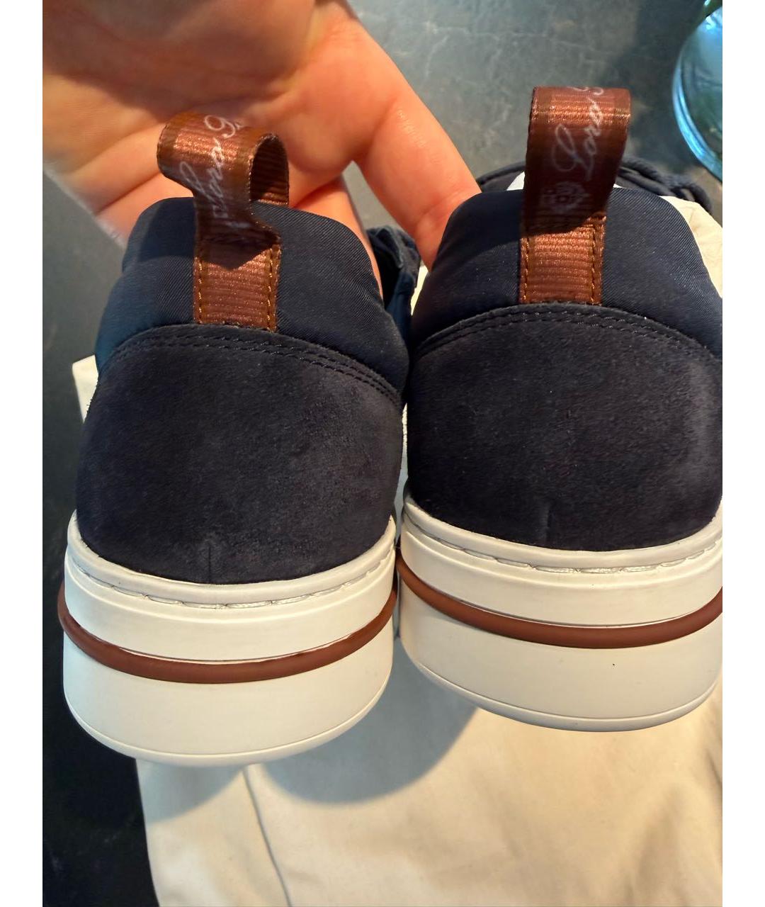 LORO PIANA Темно-синие замшевые низкие кроссовки / кеды, фото 5