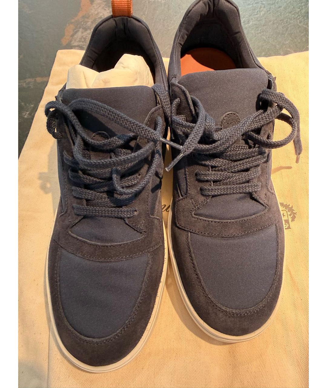 LORO PIANA Темно-синие замшевые низкие кроссовки / кеды, фото 3