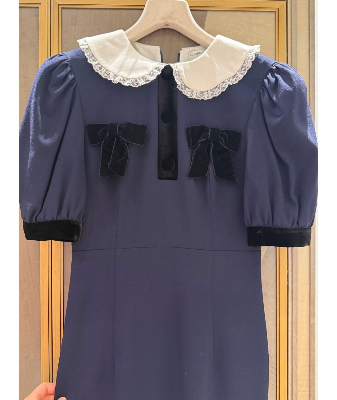 ALESSANDRA RICH Темно-синее вискозное коктейльное платье, фото 7