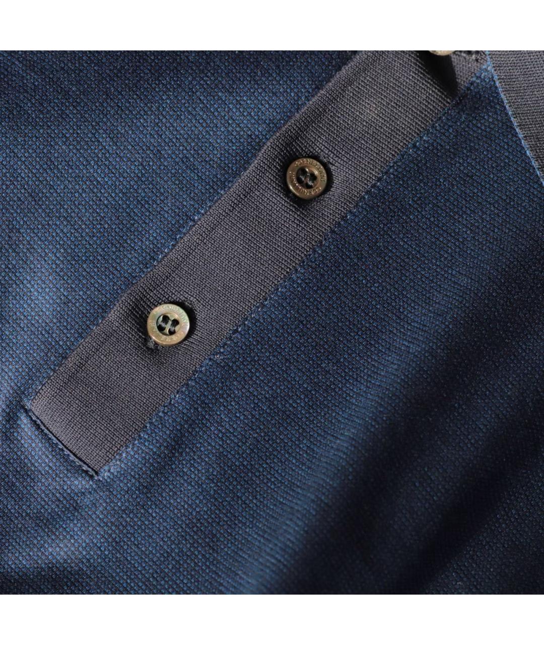 CORNELIANI Синее хлопковое поло с коротким рукавом, фото 4