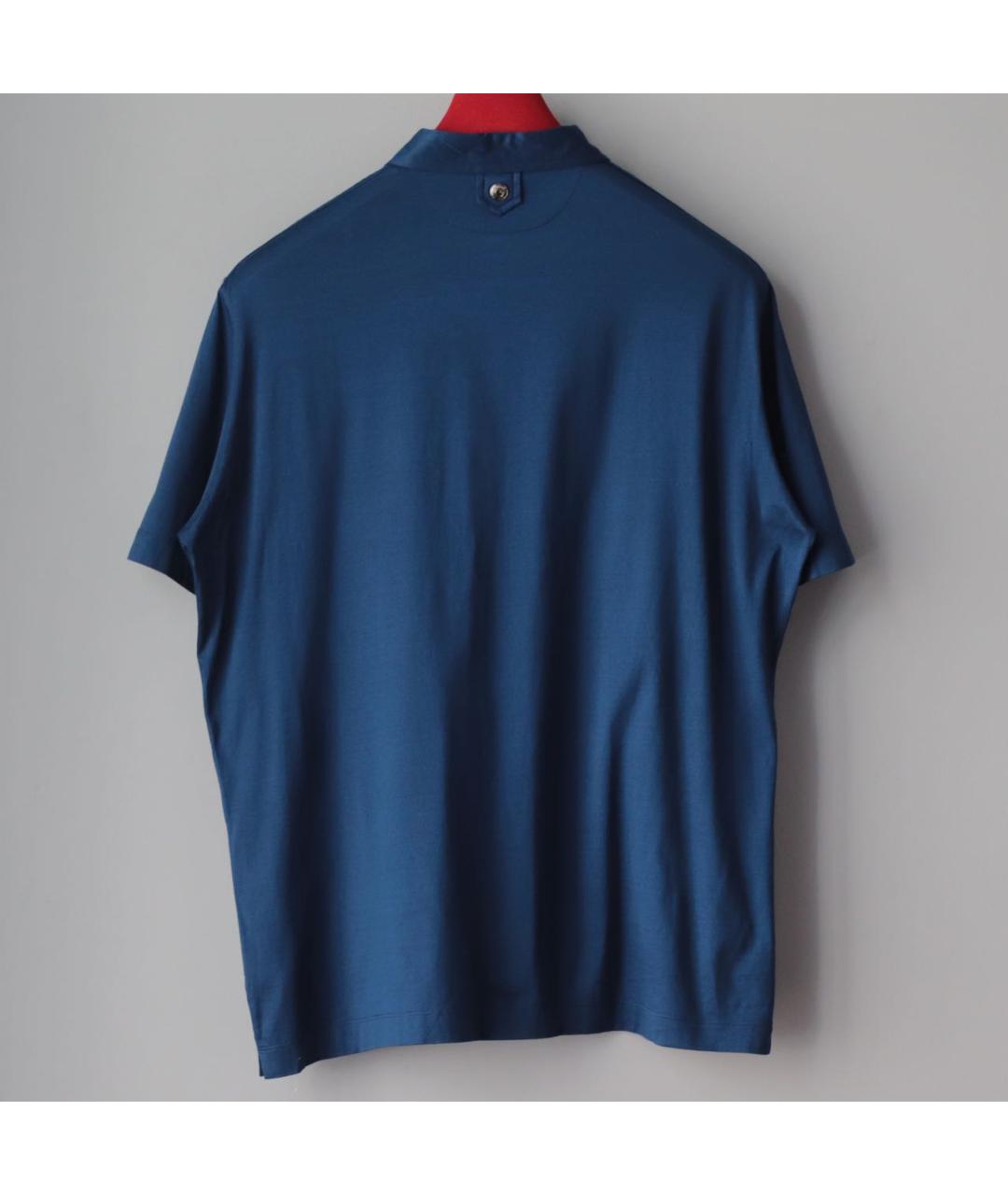 CORNELIANI Синее хлопковое поло с коротким рукавом, фото 2