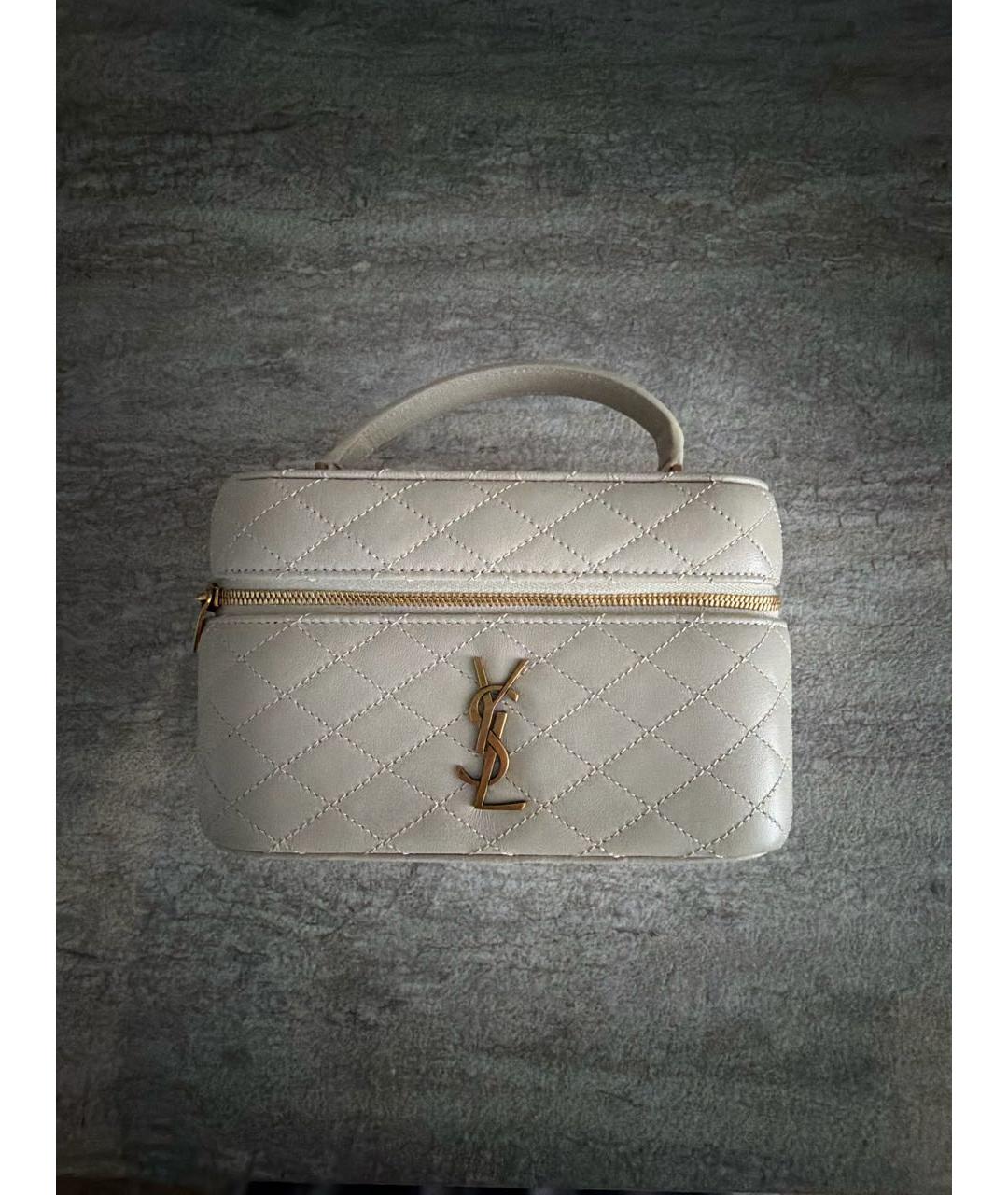 SAINT LAURENT Белая кожаная сумка через плечо, фото 7
