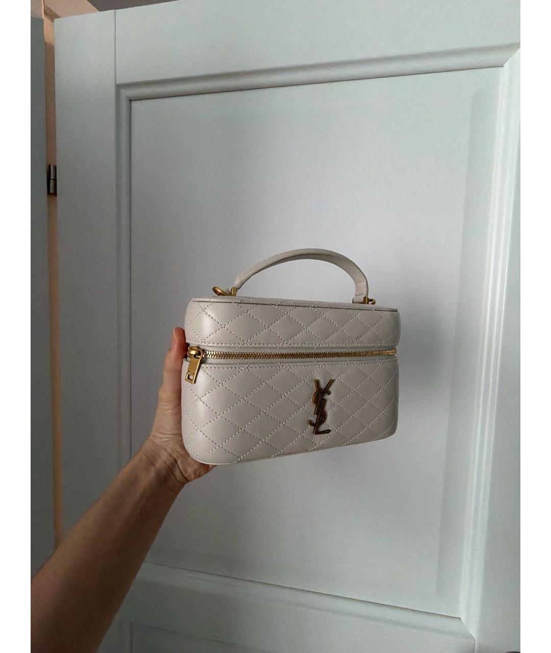 SAINT LAURENT Белая кожаная сумка через плечо, фото 2