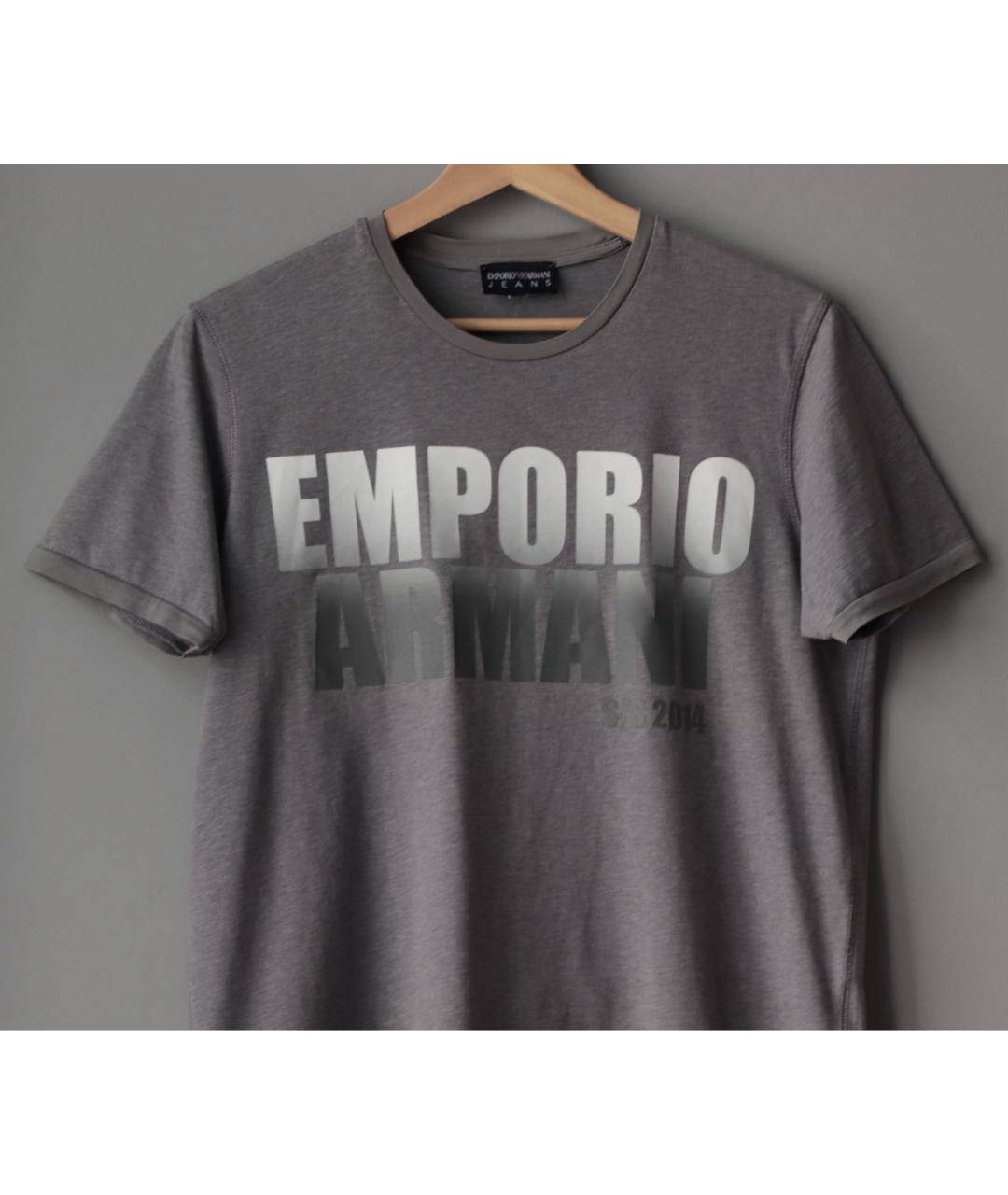 EMPORIO ARMANI Серая хлопковая футболка, фото 4