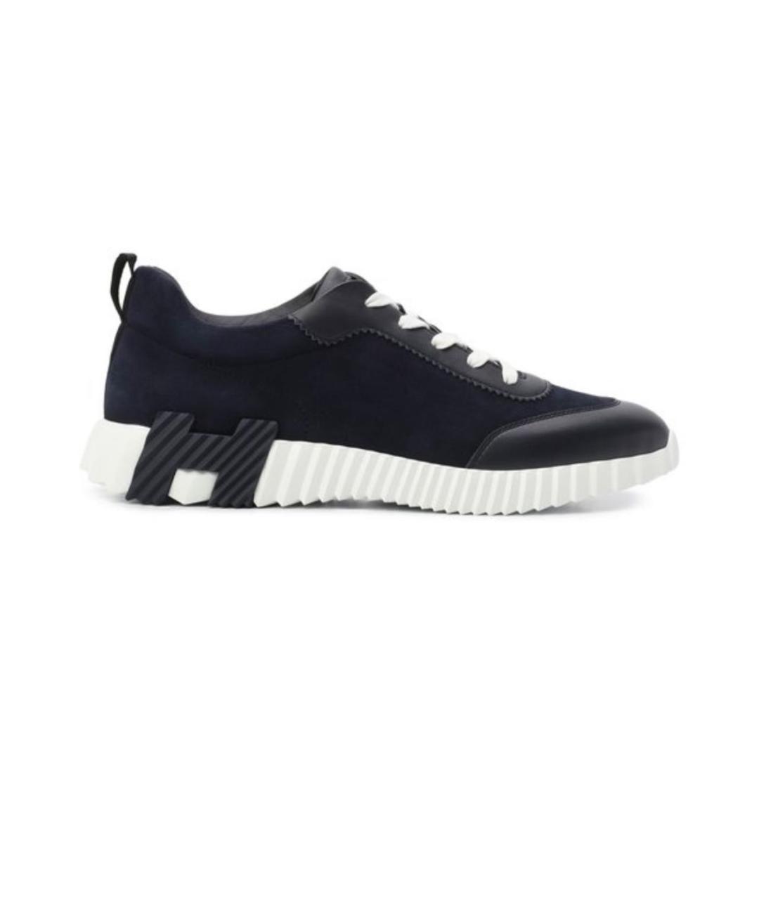 HERMES Темно-синие кожаные низкие кроссовки / кеды, фото 9