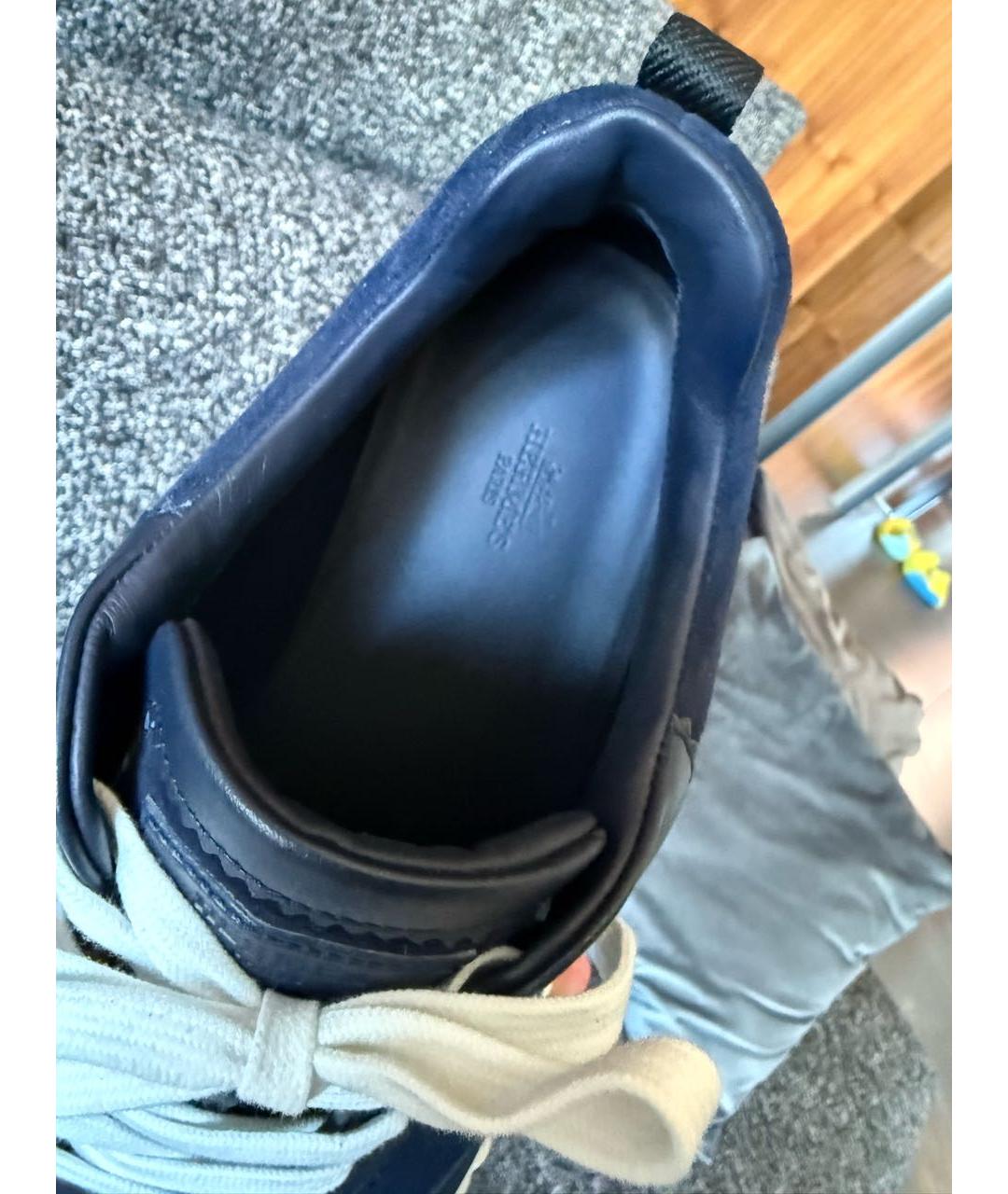 HERMES Темно-синие кожаные низкие кроссовки / кеды, фото 5