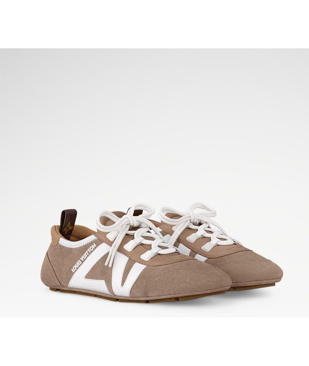 LOUIS VUITTON Бежевые замшевые кроссовки, фото 7