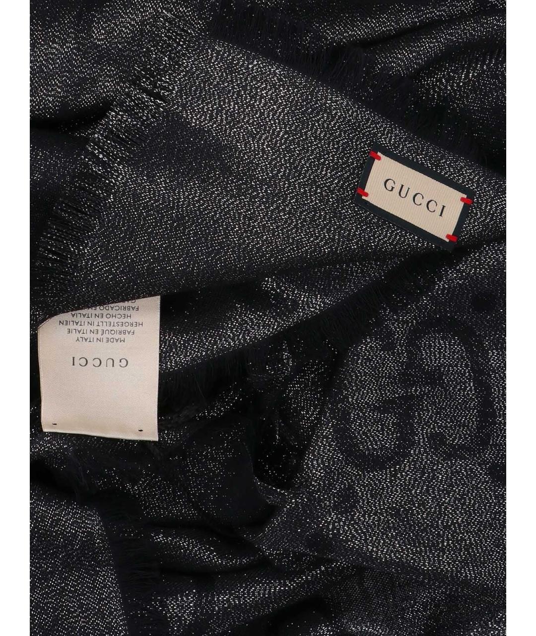 GUCCI Черный шерстяной шарф, фото 3